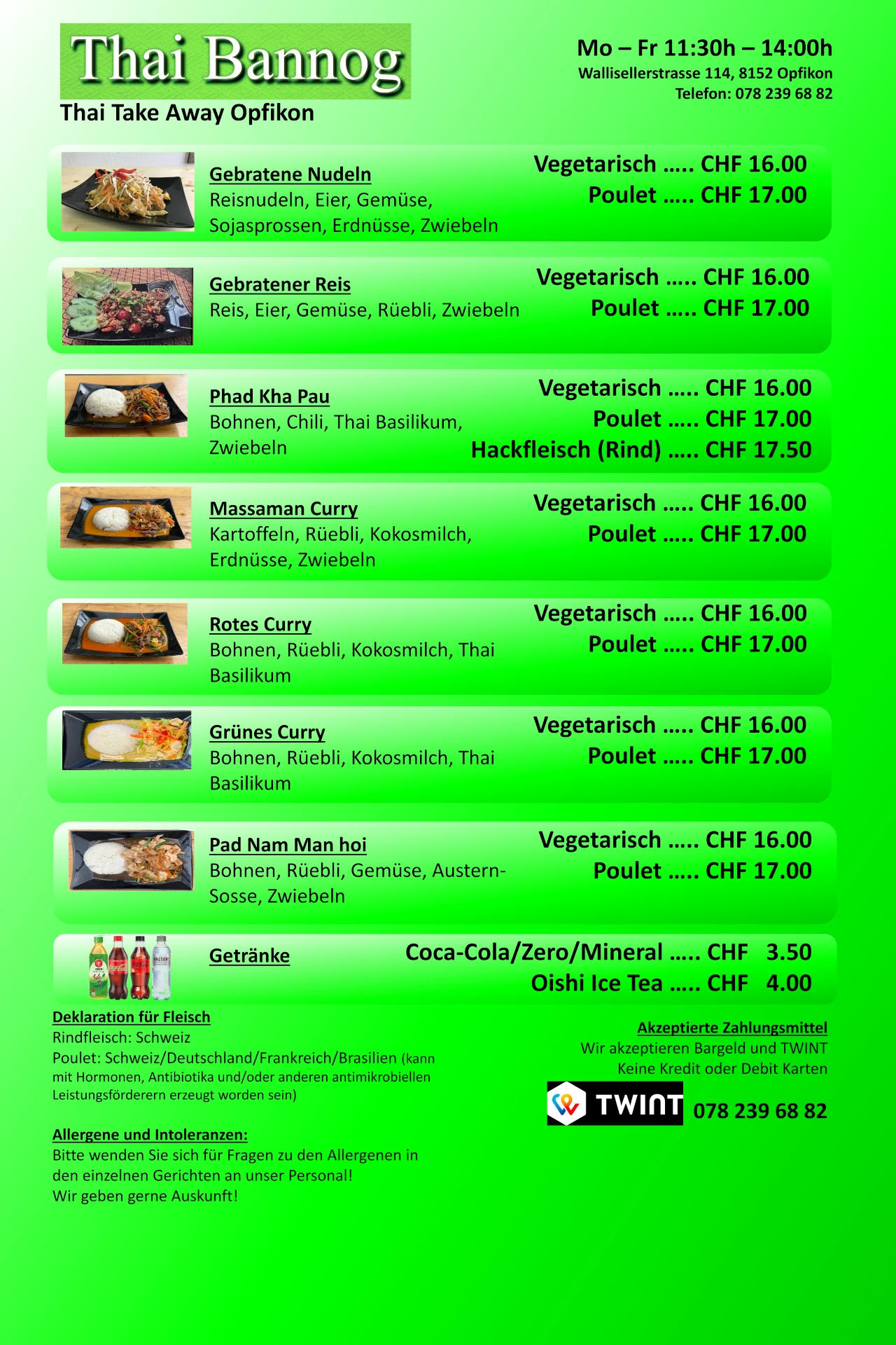 Thai Bannog Menu